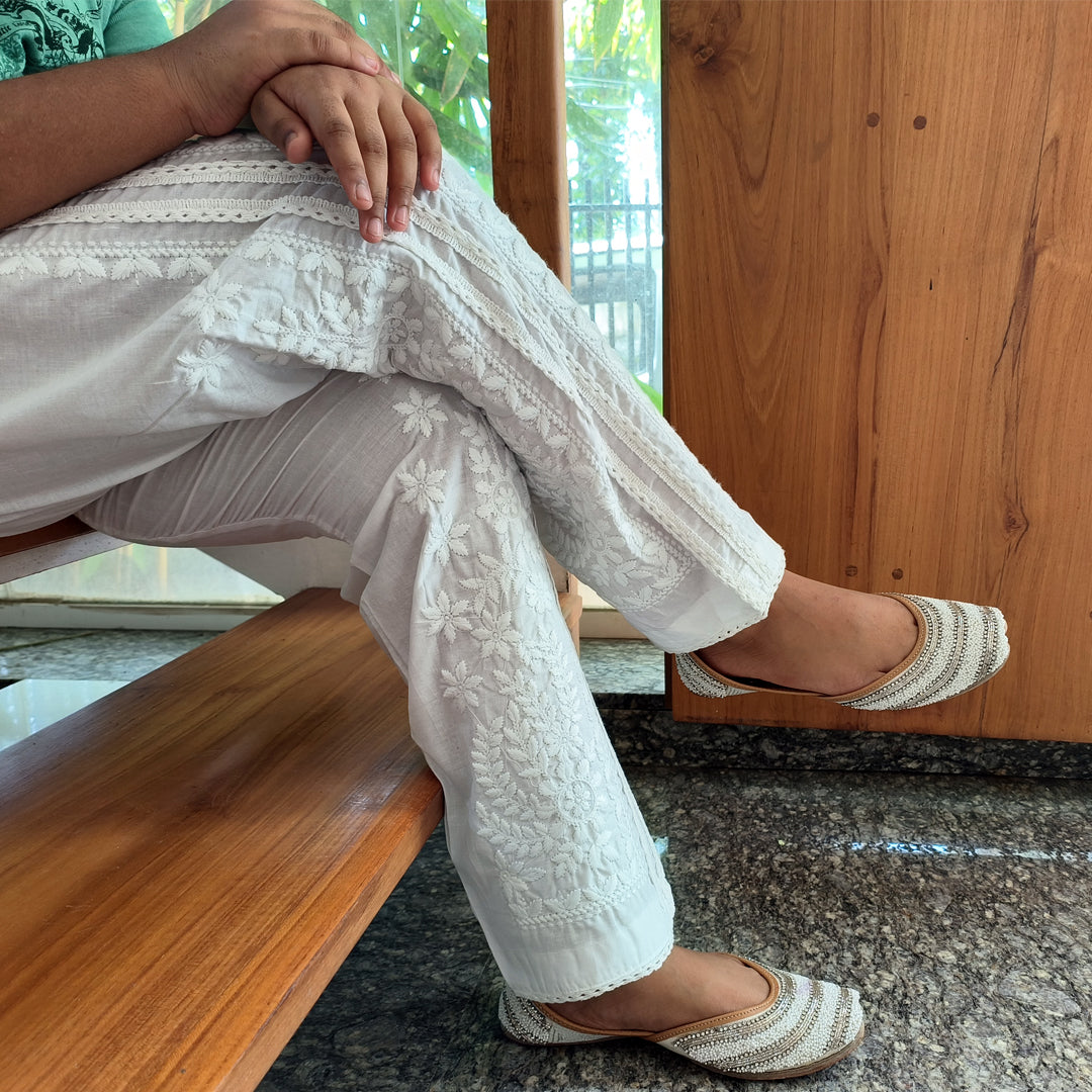 Women's Elegant White Chikankari Pant