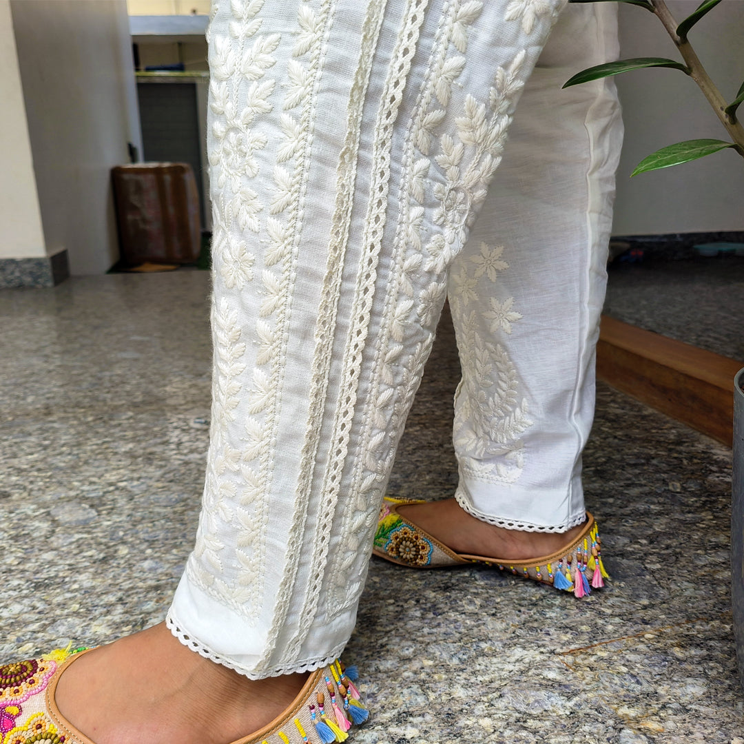 Women's Elegant Off White Chikankari Pant