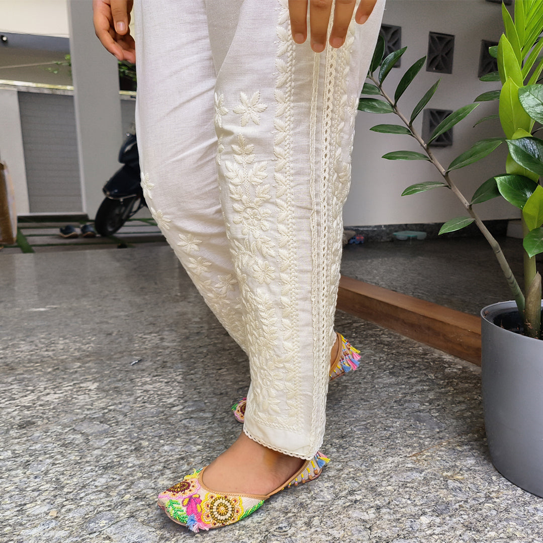 Women's Elegant Beige Chikankari Pant