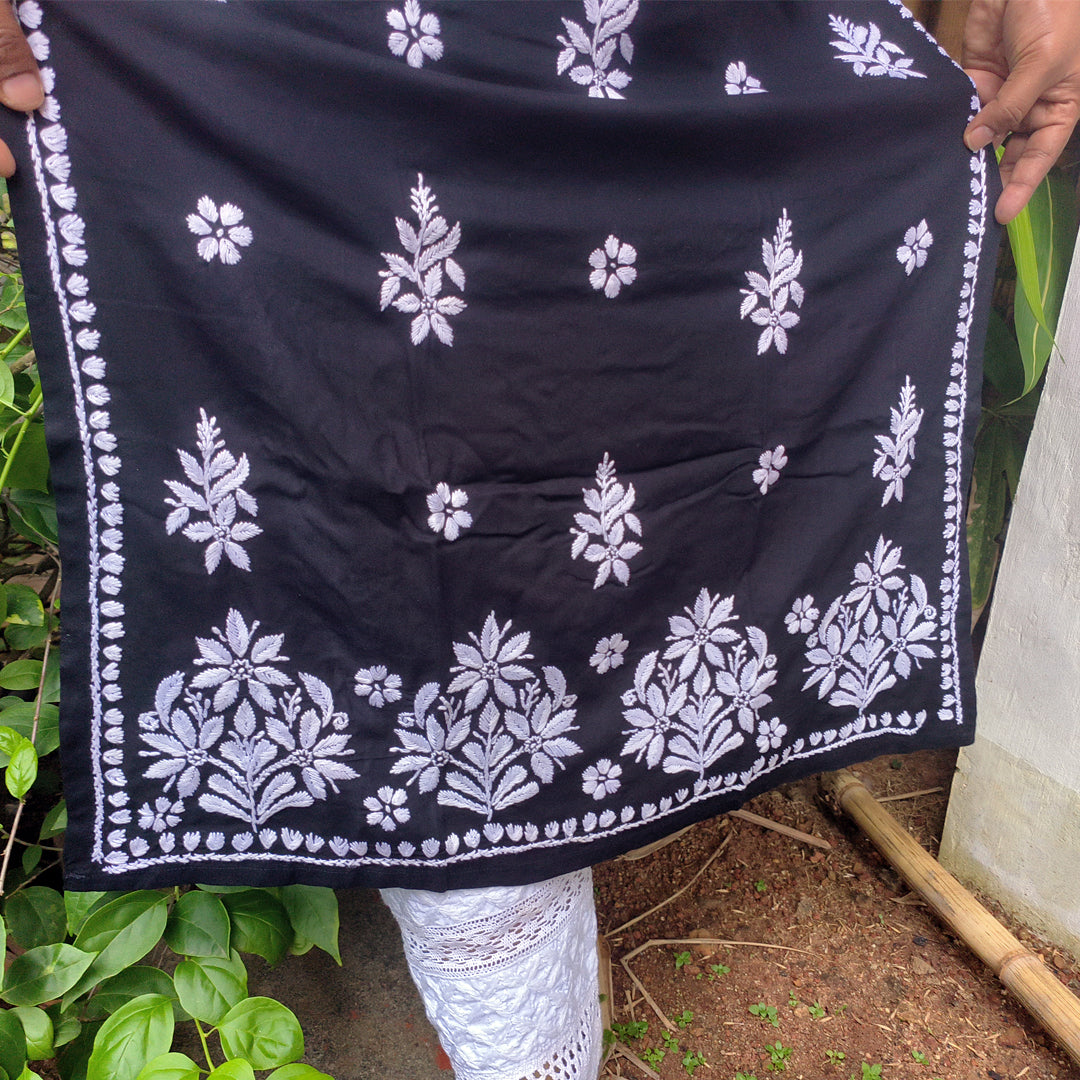 Hand-Chikankari Kurti — Imported Rayon Black