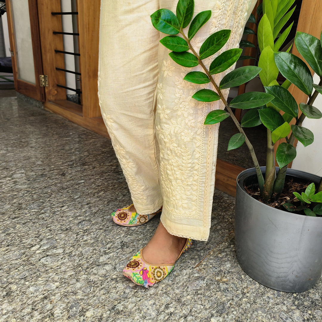 Women's Elegant Beige Chikankari Pant
