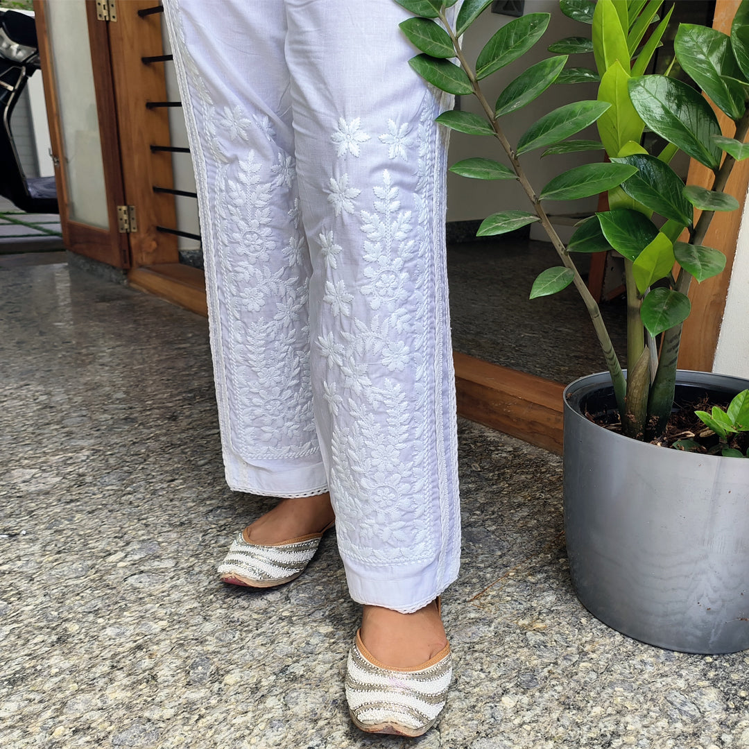 Women's Elegant White Chikankari Pant