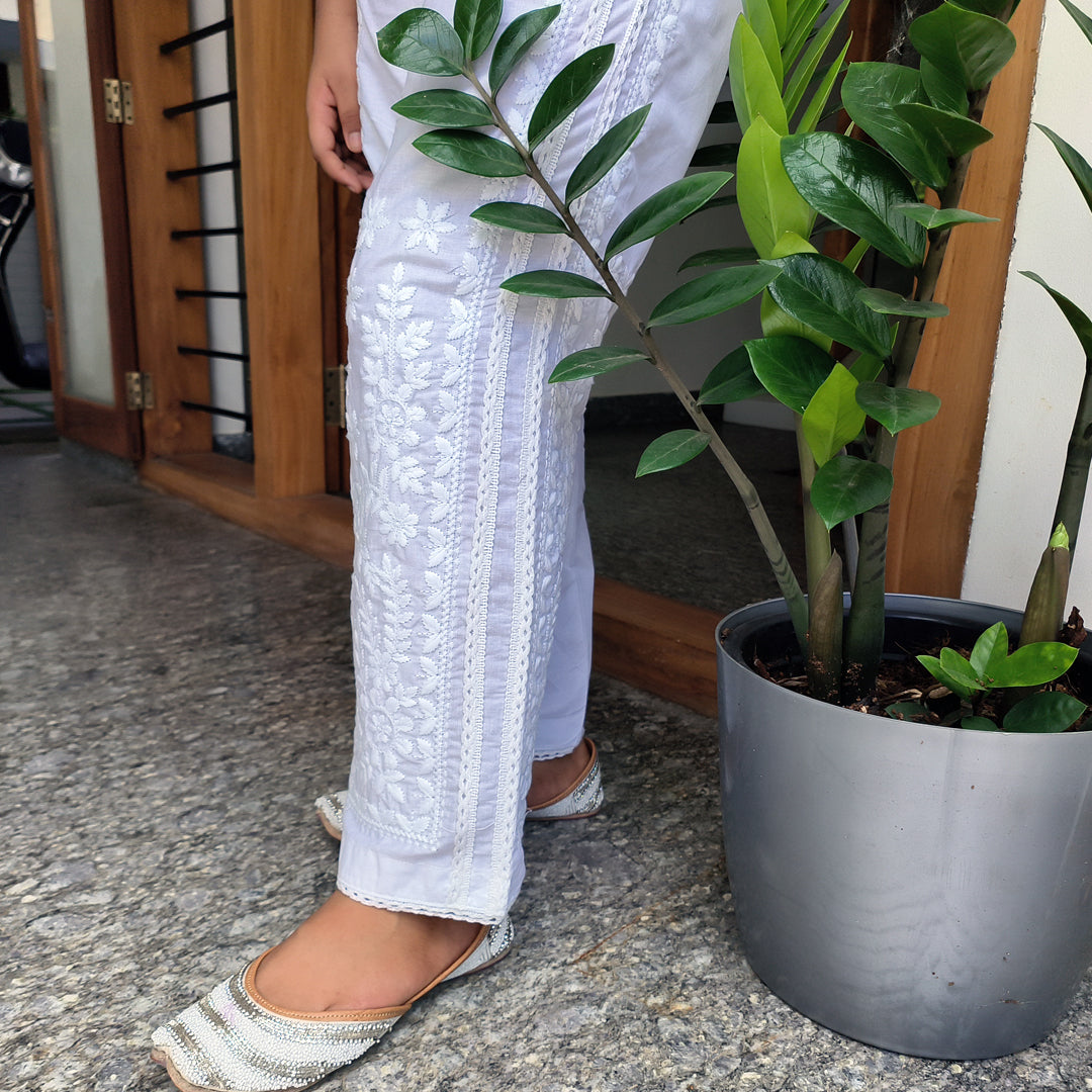 Women's Elegant White Chikankari Pant