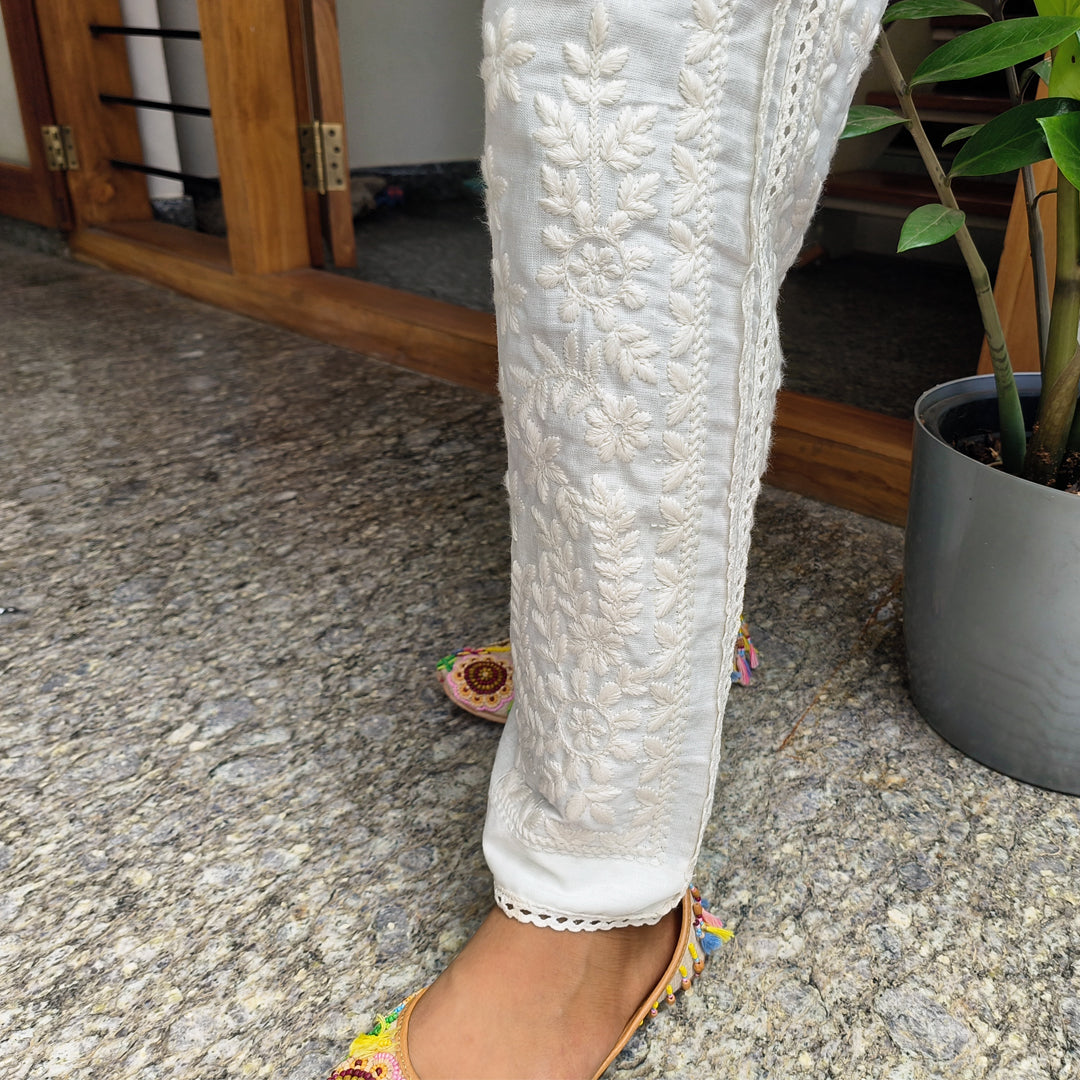 Women's Elegant Off White Chikankari Pant