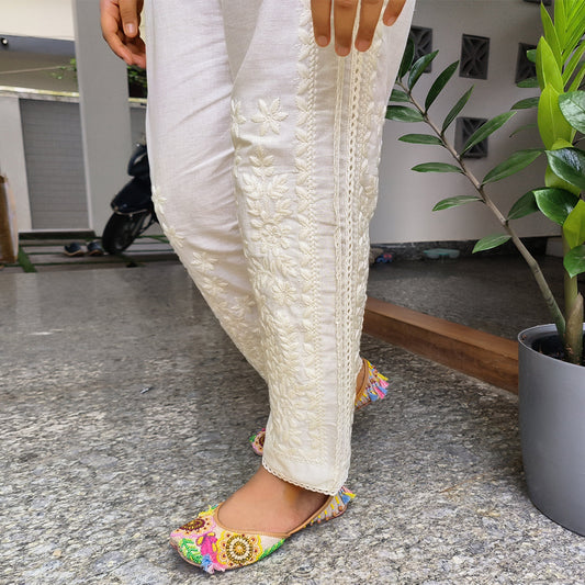 Women's Elegant Off White Chikankari Pant