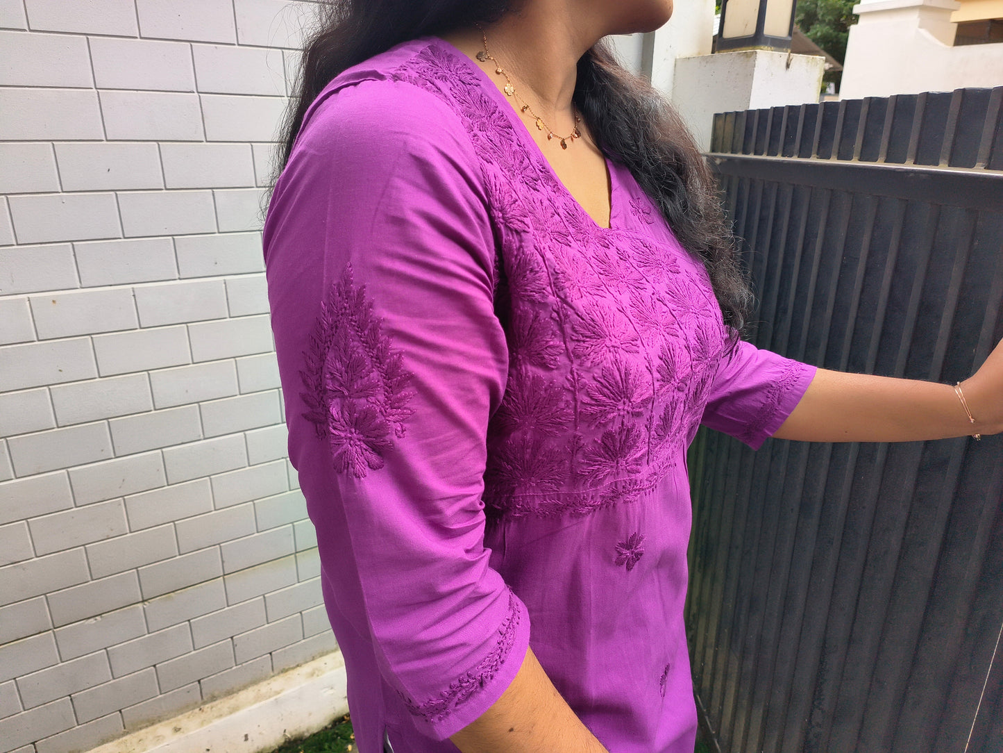 Lucknow Handmade Chikankari Cotton kurti Purple
