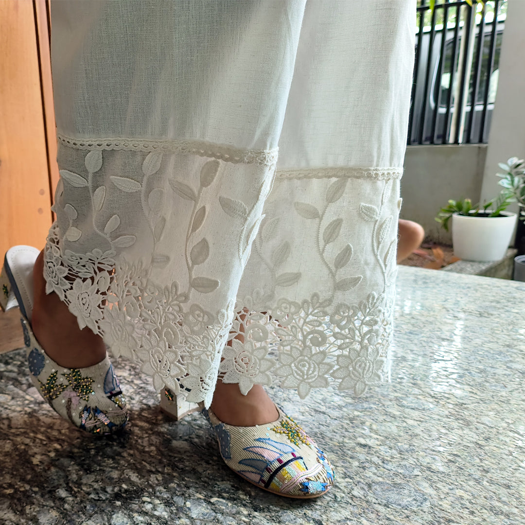 Stylish Applique Palazzo Off White