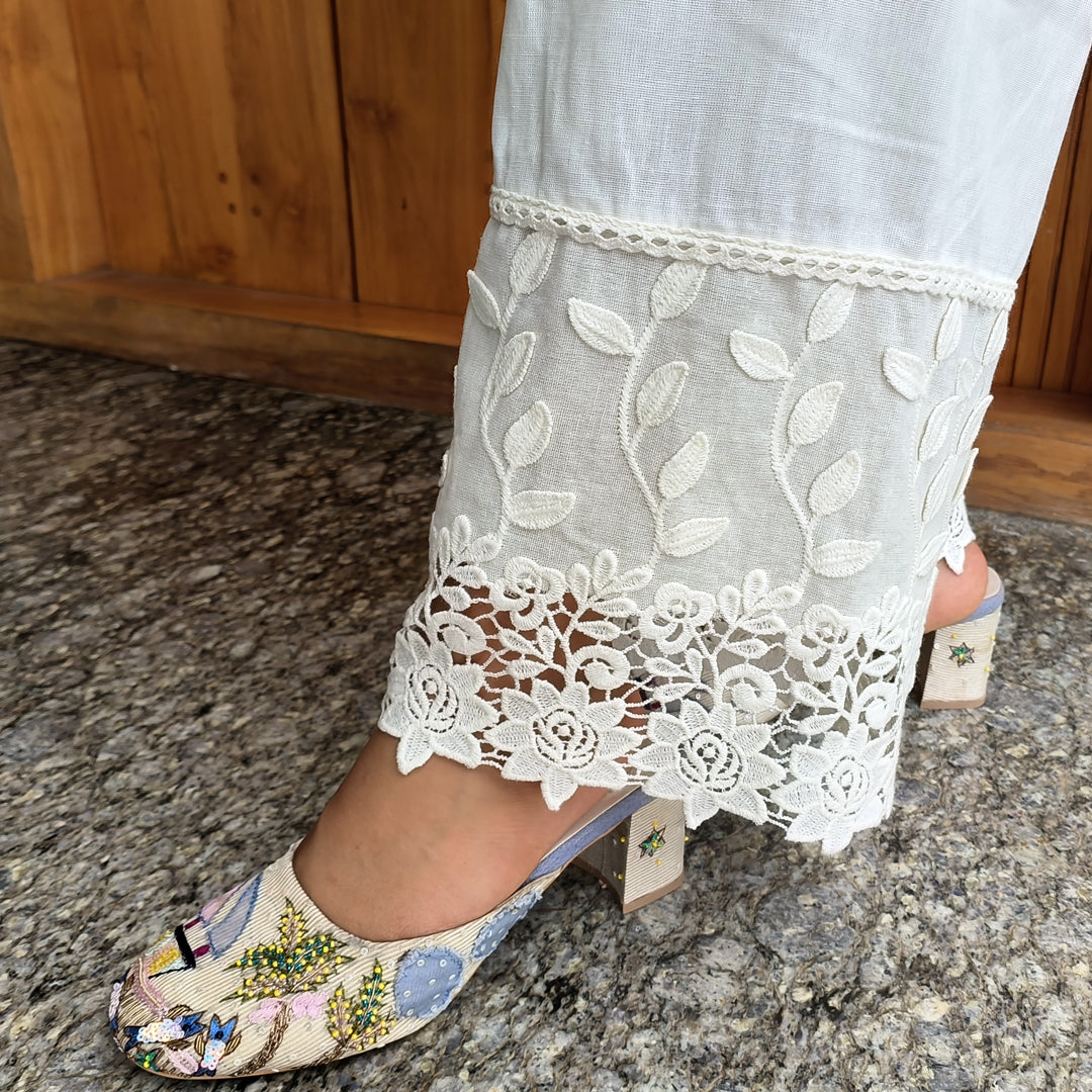 Stylish Applique Palazzo Off White