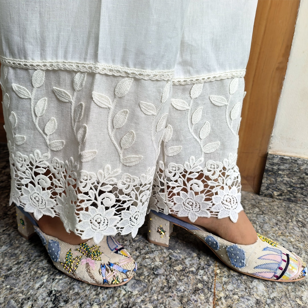 Stylish Applique Palazzo Off White