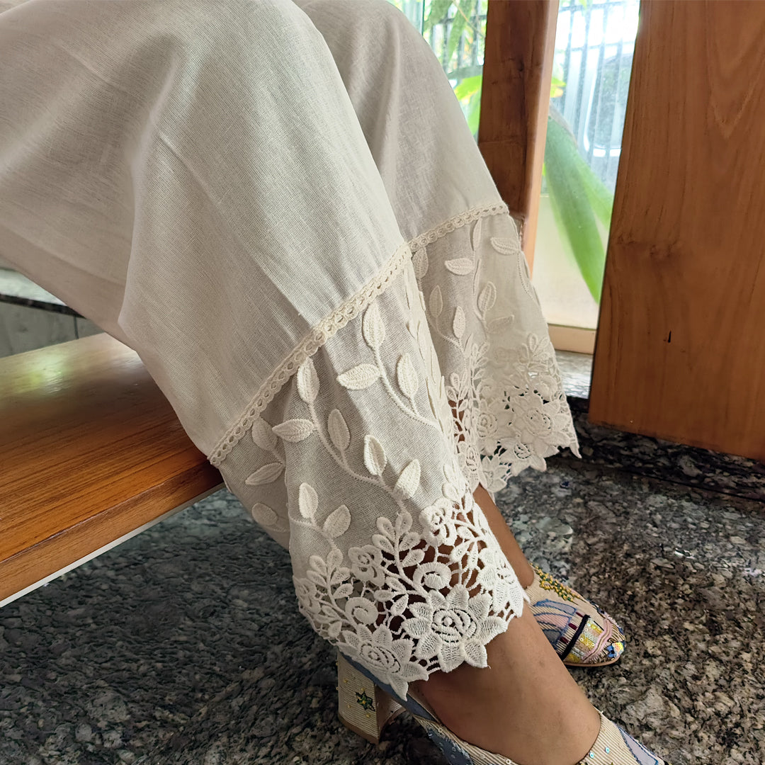 Stylish Applique Palazzo Off White