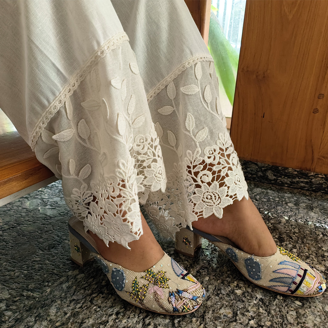 Stylish Applique Palazzo Off White