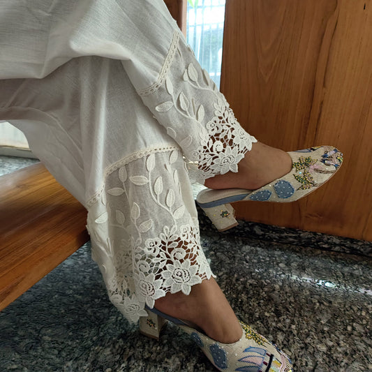 Stylish Applique Palazzo Off White