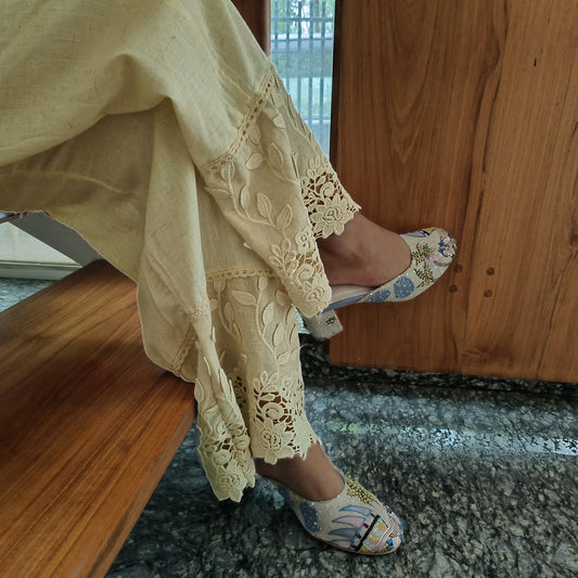 Stylish Applique Palazzo Beige