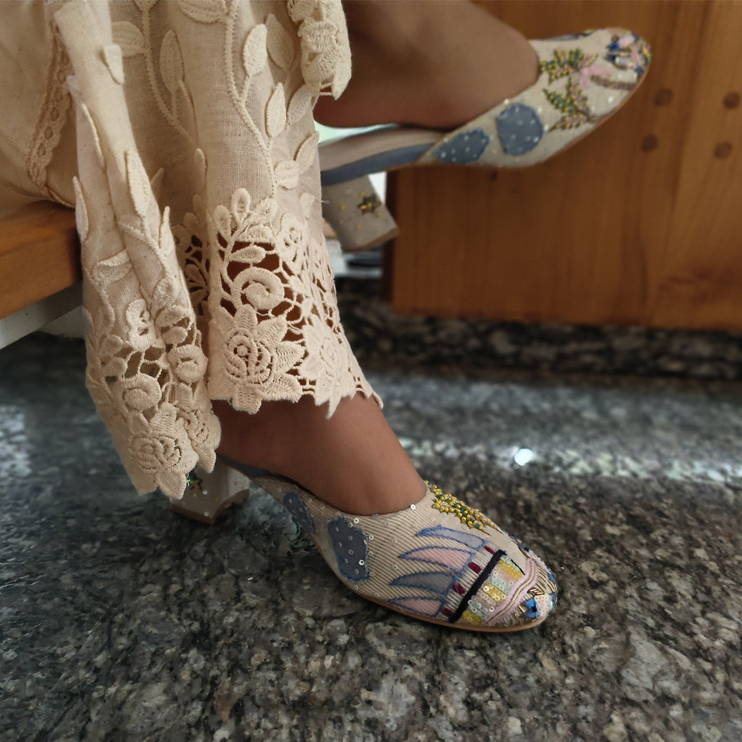 Stylish Applique Palazzo Beige