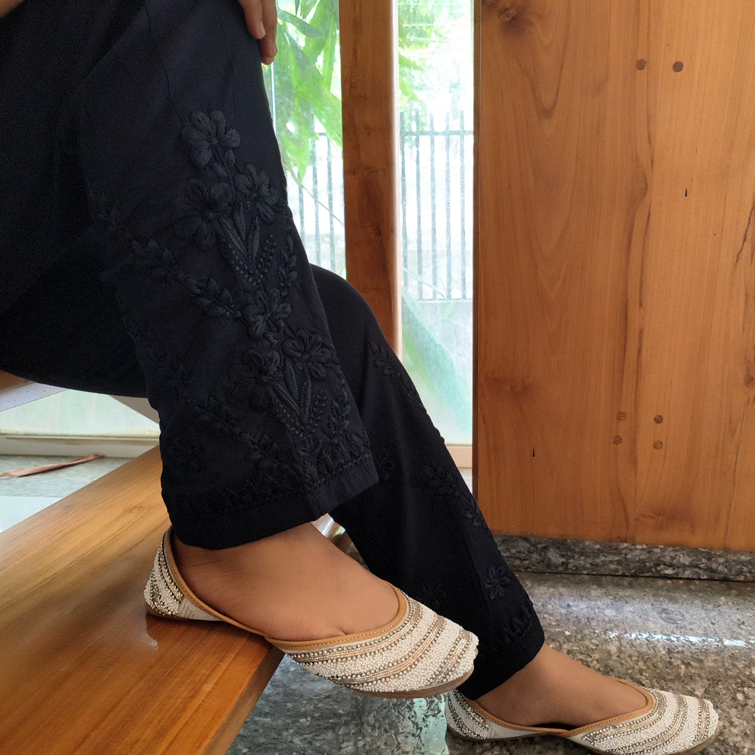 Classic Embroidered Black Stretchable Pants