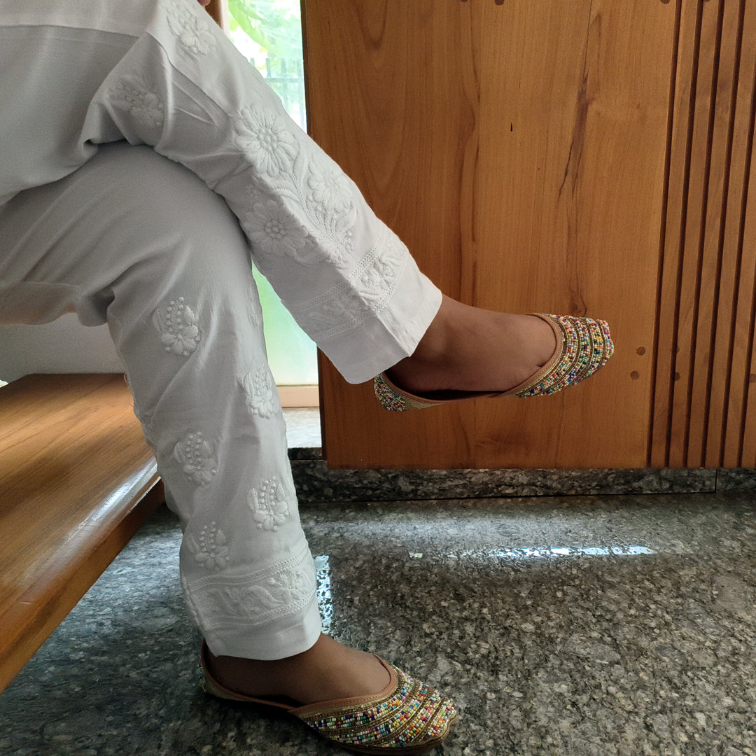 Embroidered White Cotton Pants