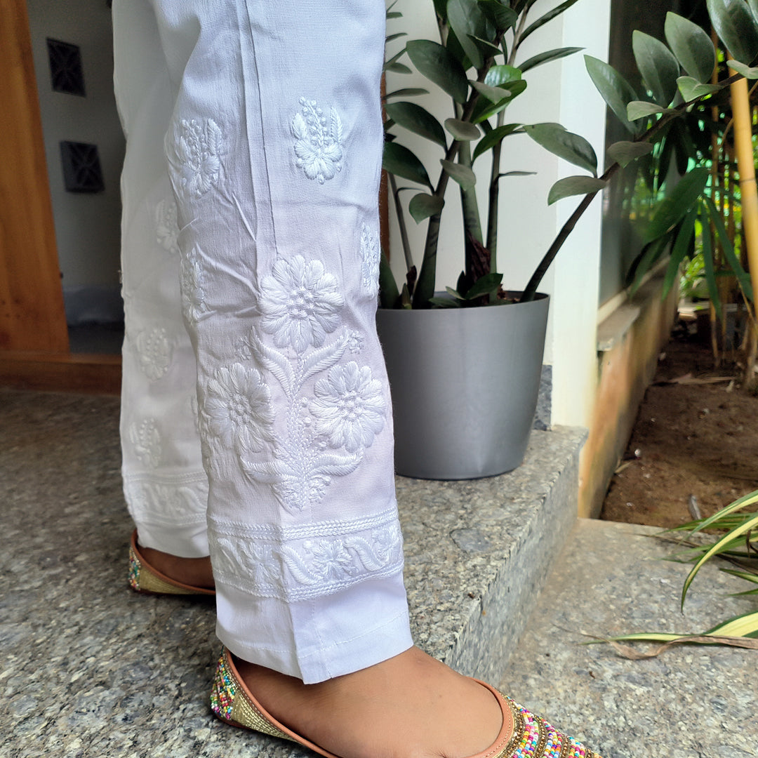 Embroidered White Cotton Pants