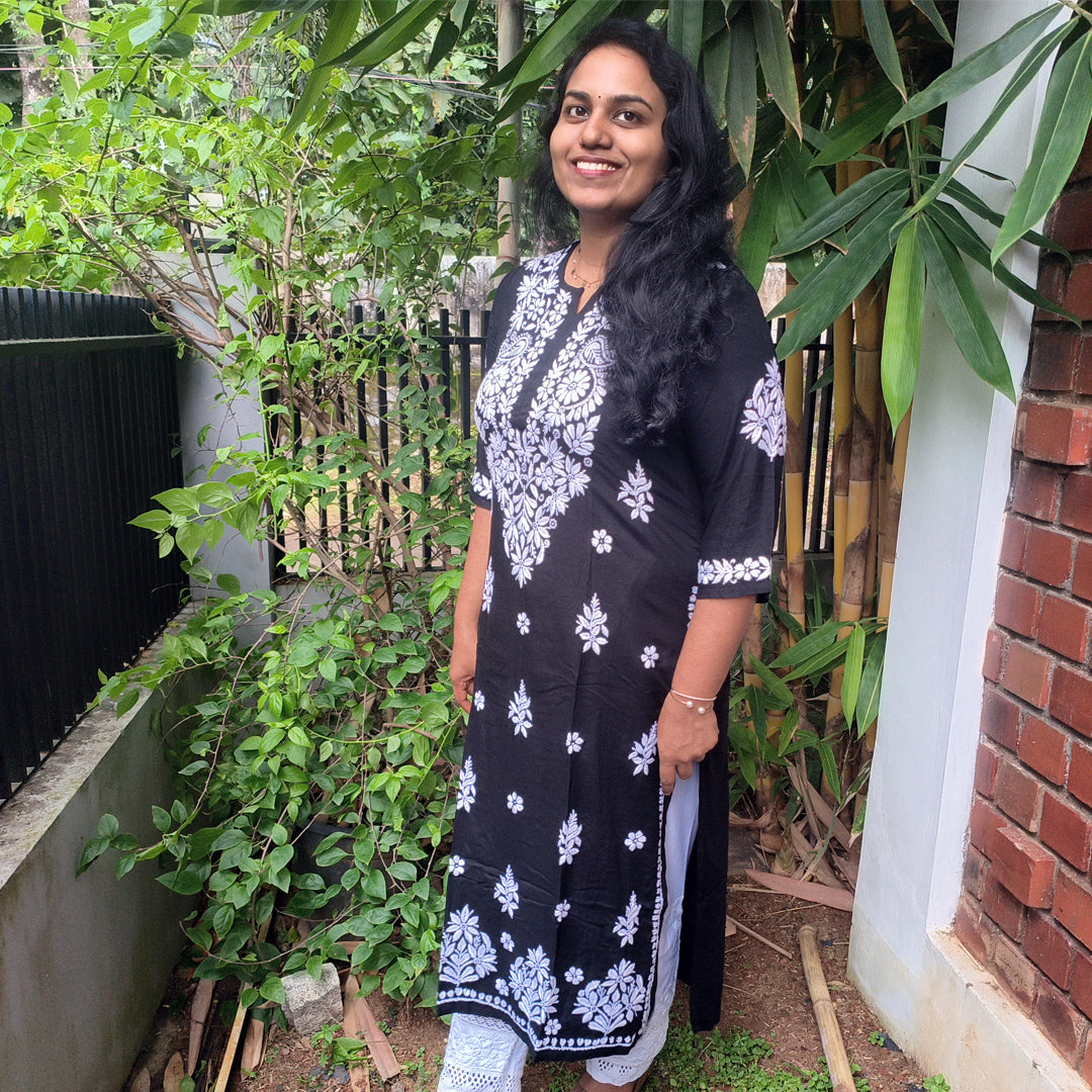Hand-Chikankari Kurti — Imported Rayon Black