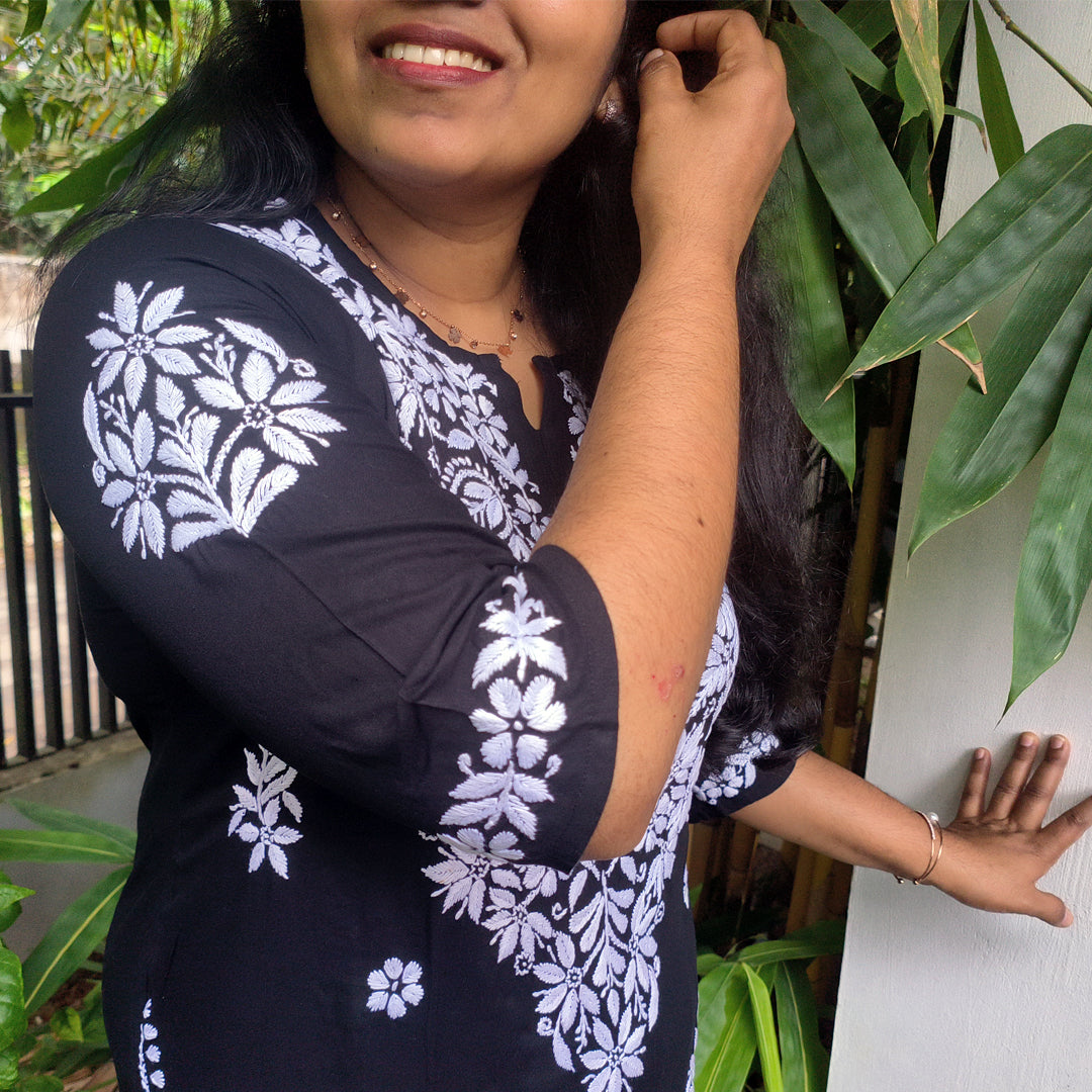 Hand-Chikankari Kurti — Imported Rayon Black
