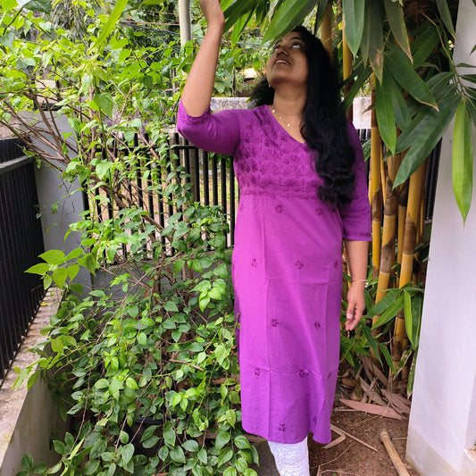 Lucknow Handmade Chikankari Cotton kurti Purple