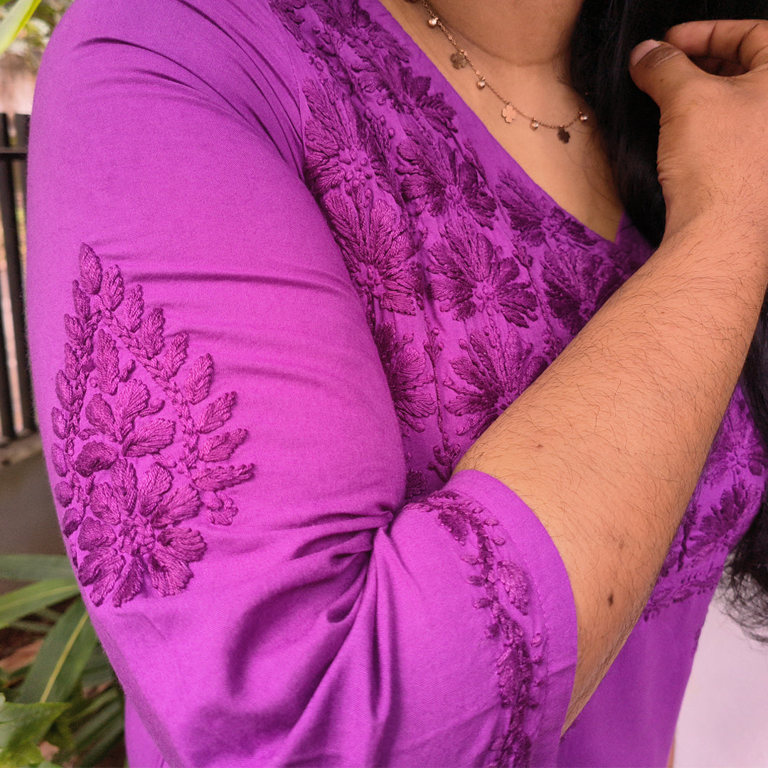 Lucknow Handmade Chikankari Cotton kurti Purple