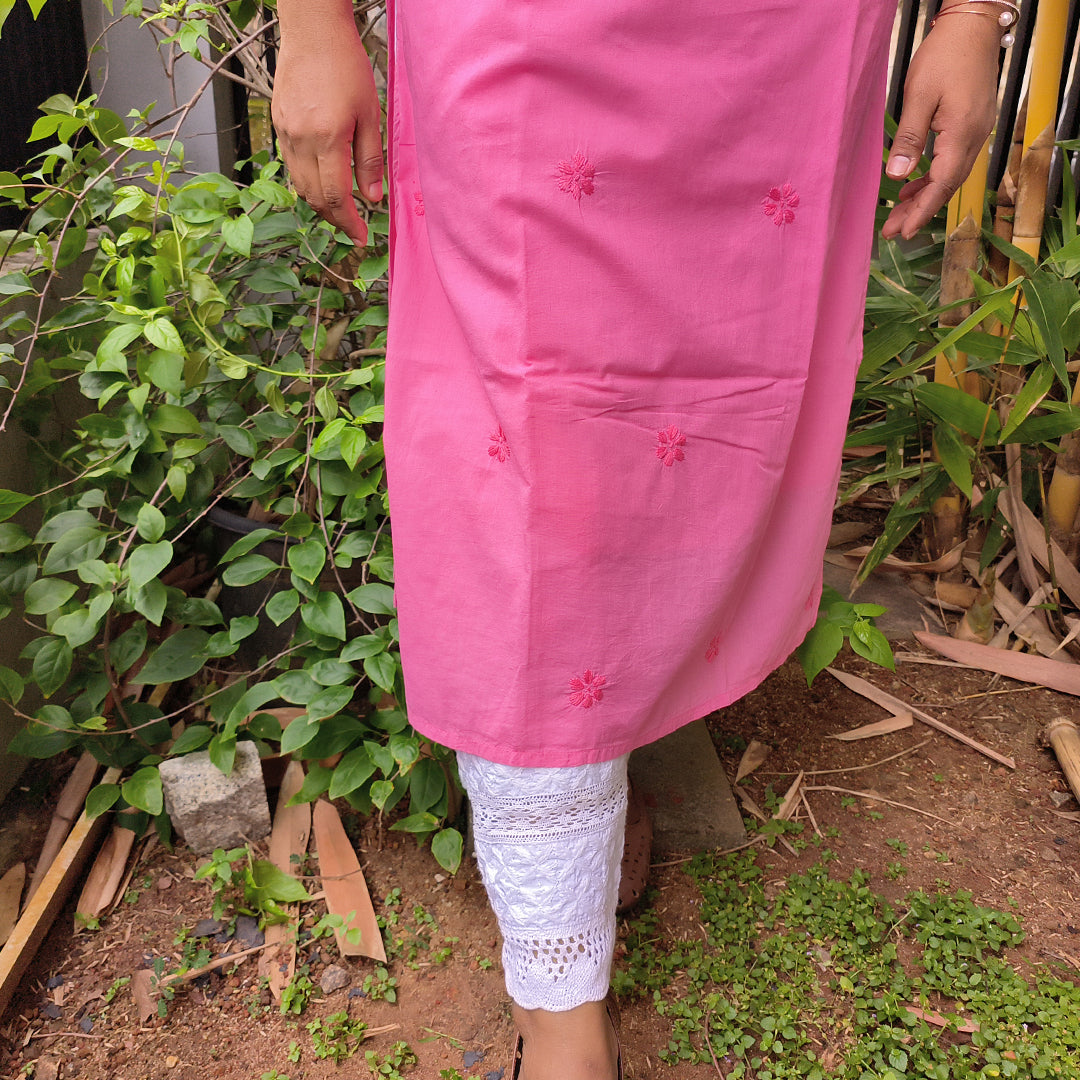 Lucknow Handmade Chikankari Cotton kurti Pink